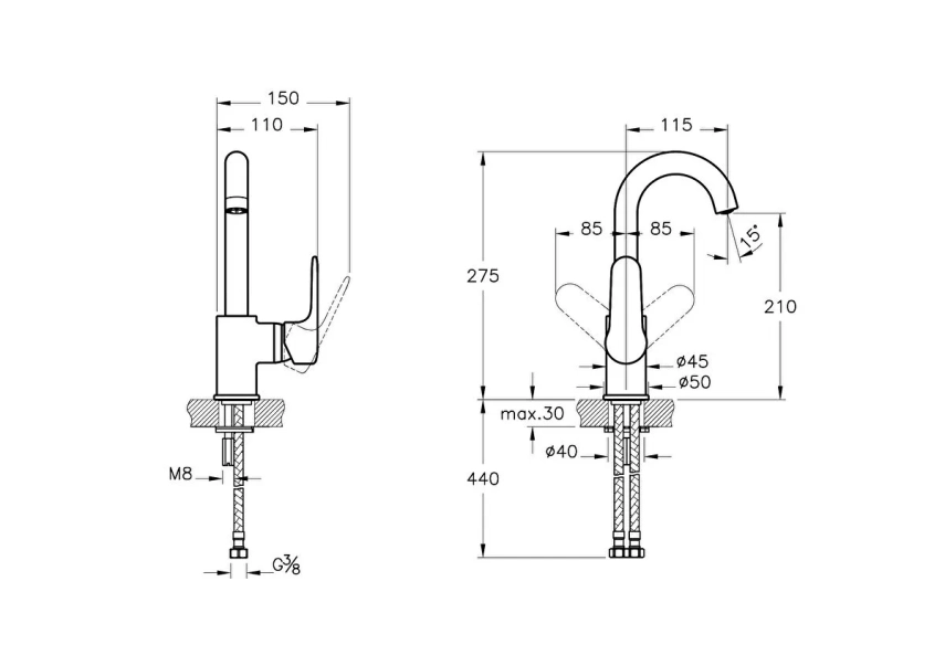 Artema Root Round Lavabo Bataryası (döner borulu) - Artema (1)