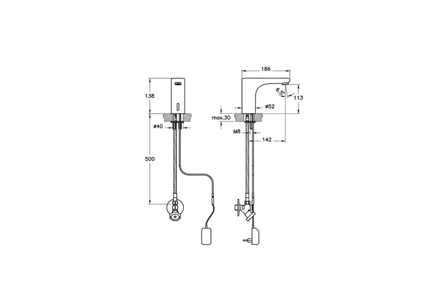 Artema Root Round Touch Free Temassız Lavabo Bataryası (elektrikli, tek su girişli) - Artema (1)