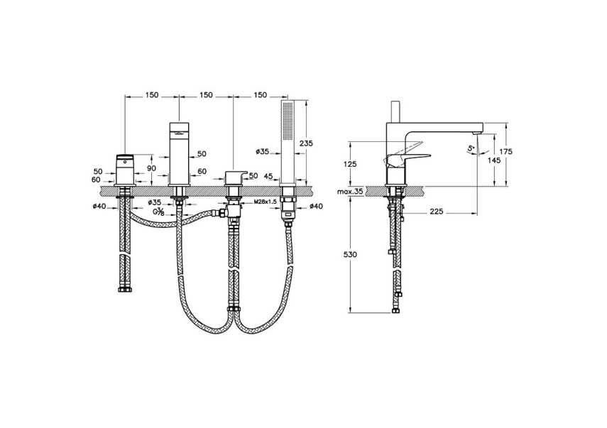 Artema Root Square Küvet Bataryası (4 delikli) - Artema (1)