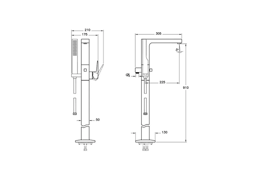 Artema Root Square Küvet Bataryası (yerden, el duşlu) - Artema (1)