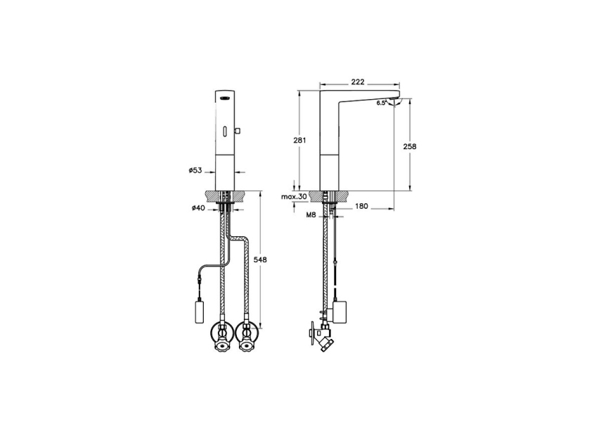 Artema Root Square Touch Free Temassız Lavabo Bataryası (çanak) (elektrikli, çift su girişli) - Artema (1)