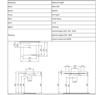 Bocchi Bedensel Engelli Lavabosu 65 cm - 5