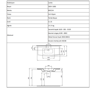 Bocchi Classico Lavita Lavabo 100 cm Mat Siyah - 3