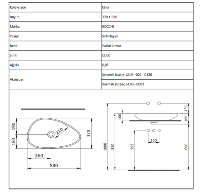 Bocchi Etna 58 cm Çanak Lavabo Mat Kahve - 4