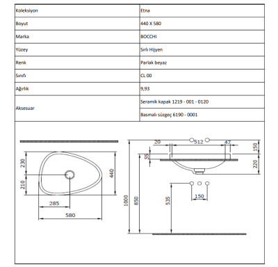 Bocchi Etna 58 cm Tezgah Üstü Lavabo Mat Beton - 4