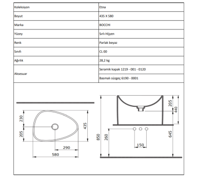 Bocchi Etna 58 cm Tezgah Üstü Monoblok Lavabo Mat Antrasit - 4