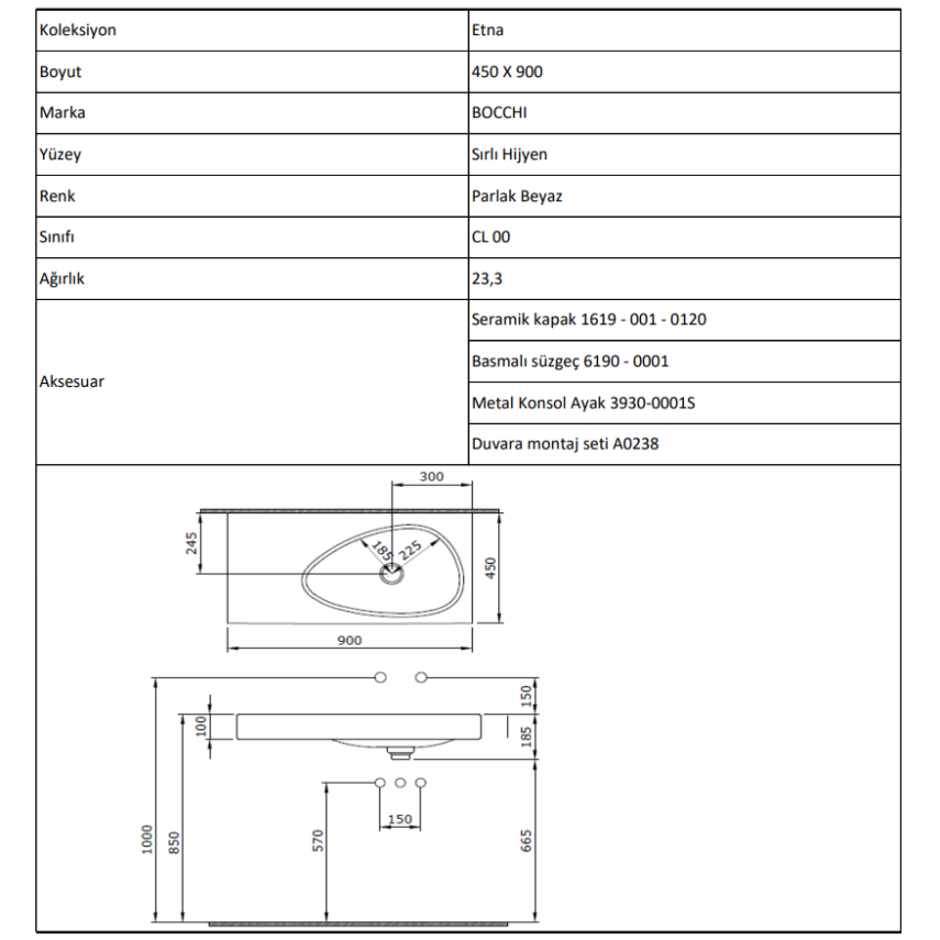Bocchi Etna 90 cm Etajerli Lavabo Parlak Beyaz - Bocchi (1)