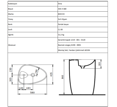 Bocchi Etna Monoblok Lavabo 58 cm Batarya Banklı Mat Petrol Mavisi - 4
