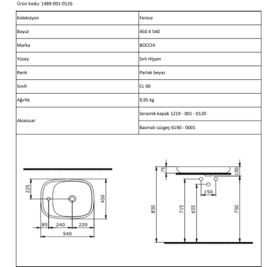 Bocchi Fenice 54 cm Çanak Lavabo Parlak Beyaz - 5