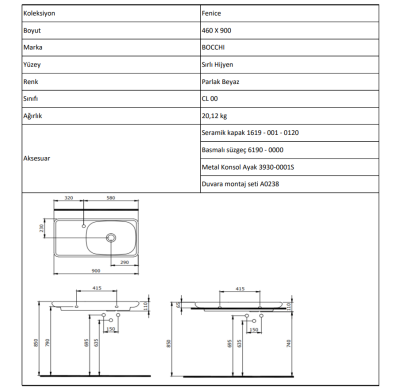 Bocchi Fenice 90 cm Etajerli Lavabo Parlak Beyaz - 4