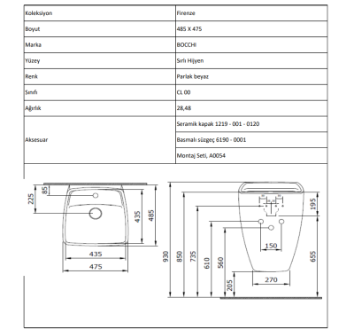 Bocchi Firenze Asma Monoblok Lavabo Mat Beton - 4