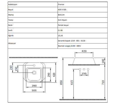 Bocchi Firenze Çanak Lavabo 50 cm Mat Gri - 4