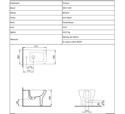 Bocchi Firenze Yerden Bide 52 cm, Mat Petrol Mavisi - 4