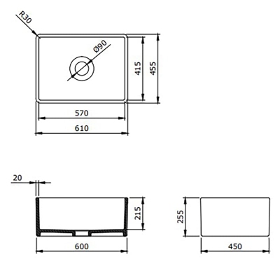 Bocchi Lavello 60 cm Mutfak Eviyesi Parlak Beyaz - 2