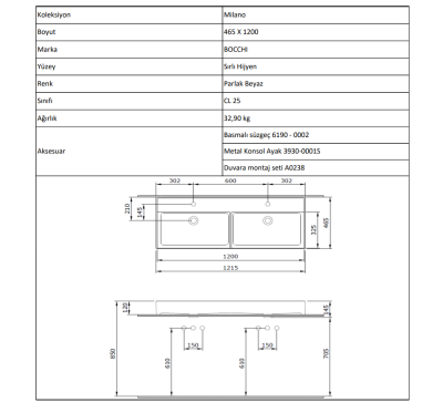 Bocchi Milano 120 cm Çift Gözlü Tezgah Üstü Lavabo Mat Petrol Mavisi - 4