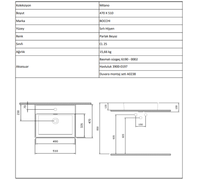 Bocchi Milano 50 cm Lavabo Mat Gri - 6