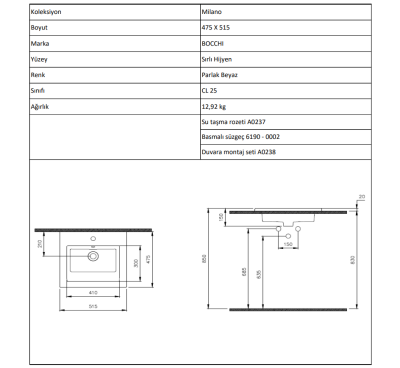 Bocchi Milano Etajerli Lavabo 50 cm Mat Petrol Mavisi - 4