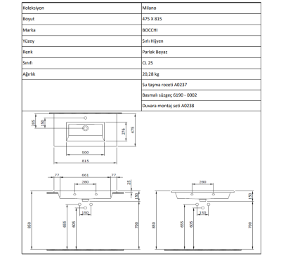 Bocchi Milano Etajerli Lavabo 80 cm Mat Gri - 4