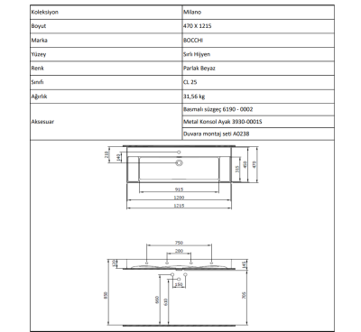 Bocchi Milano Sağdan Etajerli Lavabo 120 cm Parlak Bisküvi - 4