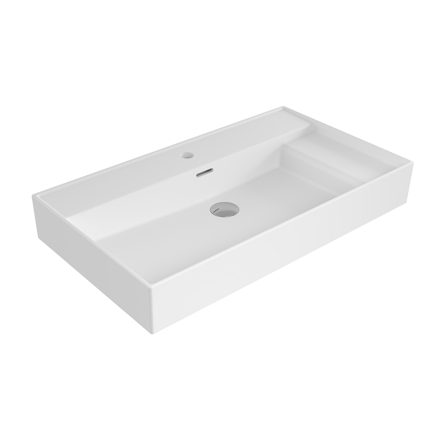Bocchi Milano Sağdan Etajerli Lavabo 80 cm Mat Beyaz - Bocchi