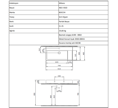 Bocchi Milano Sağdan Etajerli Lavabo 80 cm Parlak Beyaz - 4