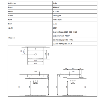 Bocchi Scala 60 cm Tezgah Üstü Lavabo Parlak Beyaz - 4