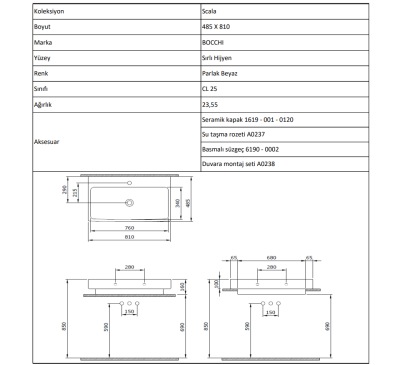 Bocchi Scala 80 cm Parlak Beyaz Lavabo - 4