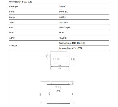 Bocchi Slim Line Dikdörtgen Lavabo 60x38 cm P.Burgonya Bordosu - 4