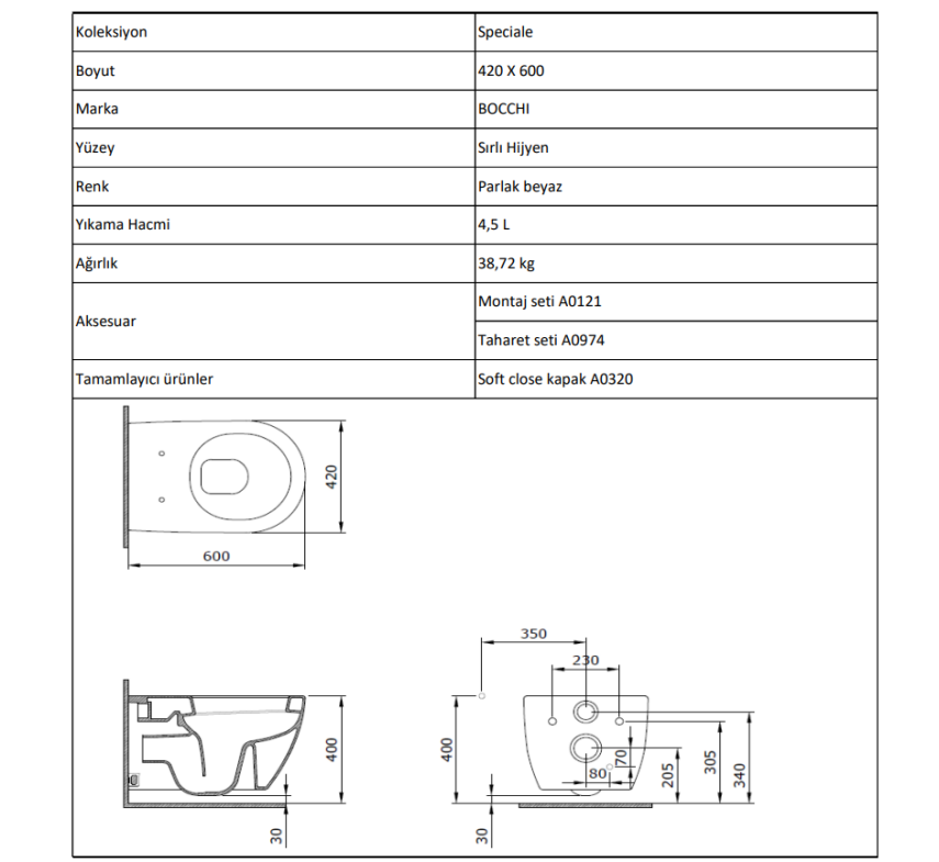 Bocchi Speciale XL Asma Klozet Parlak Beyaz ( Klozet Kapağı Hariçtir ) - Bocchi (1)