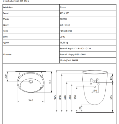 Bocchi Strata Monoblok Lavabo Mat Beyaz - 4