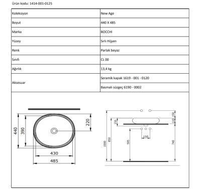 Bocchi Strata Tezgah Üstü Lavabo 49 cm Parlak Beyaz - 4