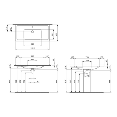 Bocchi Taormina Pro Etajerli Lavabo 105 cm Parlak Beyaz Üç Armatür Delikli - 4
