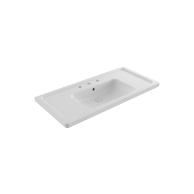 Bocchi Taormina Pro Etajerli Lavabo 105 cm Parlak Beyaz Üç Armatür Delikli - 2