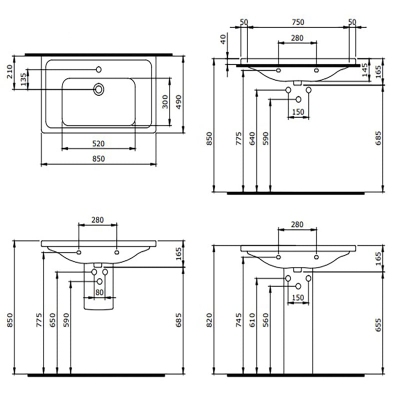 Bocchi Taormina Pro Etajerli Lavabo 85 cm Üç Armatür Delikli - 4