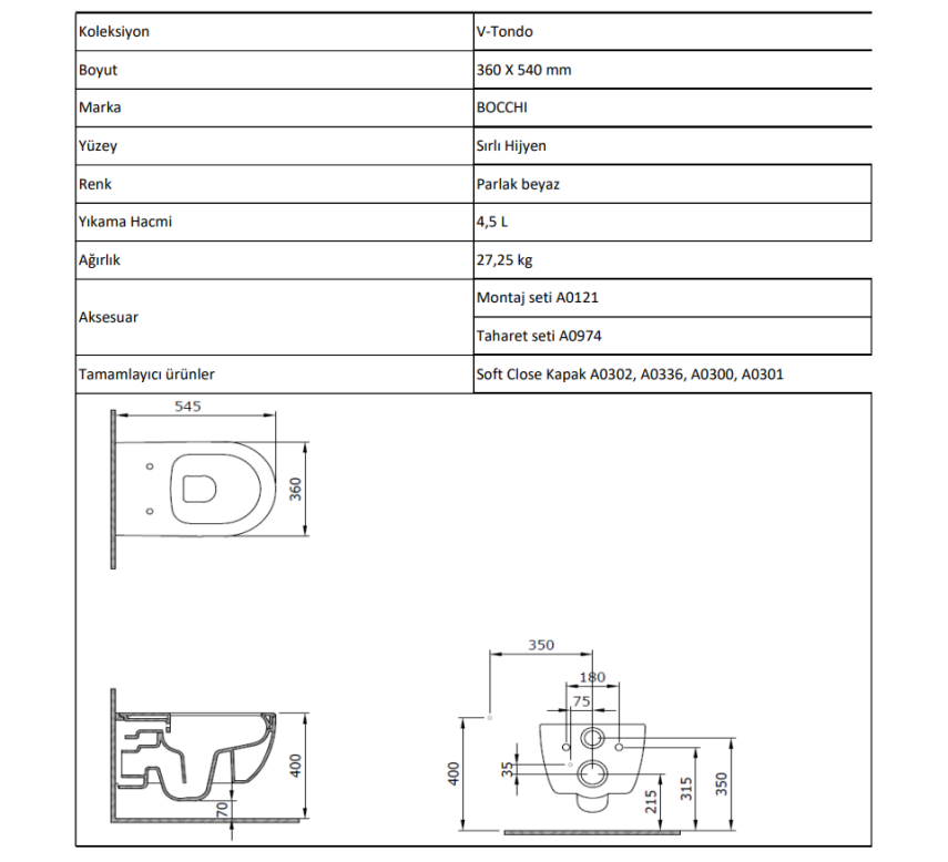 Bocchi V Tondo Rimless Asma Klozet Mat somon (Klozet Kapağı Hariçtir) - Bocchi (1)