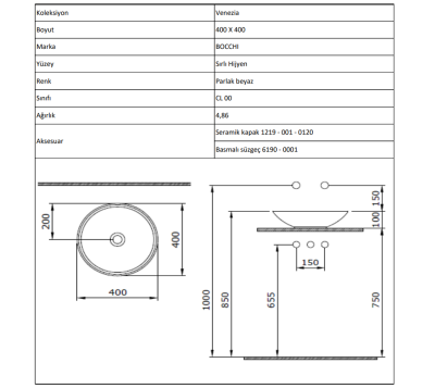 Bocchi Venezia 40 cm Çanak Lavabo Mat Yasemin - 4