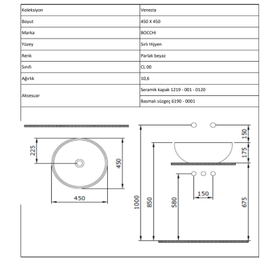 Bocchi Venezia 45 cm Çanak Lavabo Mat Yasemin - 4