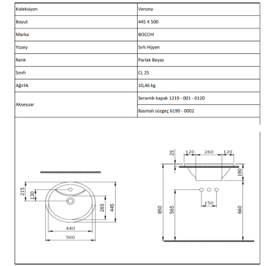 Bocchi Verona 50 cm Parlak Beyaz Tezgah Üstü Lavabo - 4