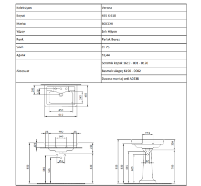 Bocchi Verona 61 cm Tek Delikli Parlak Beyaz Lavabo - 4