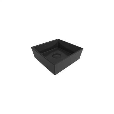 Bocchi Vessel Kare Tezgah Üstü Lavabo 38 cm Parlak Siyah - 2