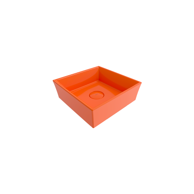 Bocchi Vessel Kare Tezgah Üstü Lavabo 38 cm Parlak Turuncu - 3