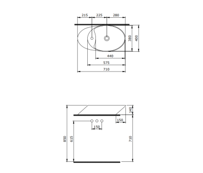 Bocchi Vessel Yatay Çanak Lavabo 72 cm Mat Gri - 4