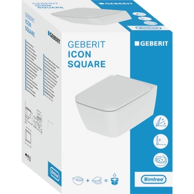 Geberit iCon Square Asma Klozet Rimfree, Klozet Kapaklı 54 cm, Beyaz - 2