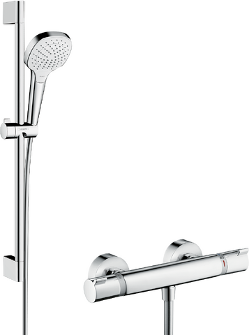 HansGrohe Croma Select E Aplike Duş Sistemi Vario, Ecostat Comfort Termostat Ve 65 Cm Duş Barı İle - 27081400 - Hansgrohe