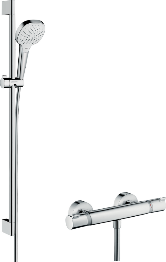 HansGrohe Croma Select E Aplike Duş Sistemi Vario, Ecostat Comfort Termostat Ve 90 Cm Duş Barı İle - 27082400 - Hansgrohe