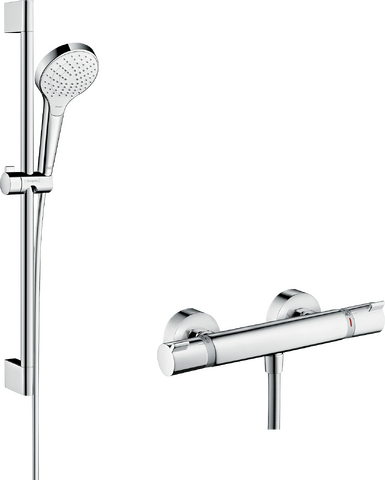 HansGrohe Croma Select S Aplike Duş Sistemi Vario, Ecostat Comfort Termostat Ve 65 Cm Duş Barı İle - 27013400 - Hansgrohe