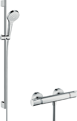 HansGrohe Croma Select S Aplike Duş Sistemi Vario, Ecostat Comfort Termostat Ve 90 Cm Duş Barı İle - 27014400 - Hansgrohe