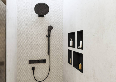 Hansgrohe FixFit Gönye Çıkış Square Satin Siyah Çek Valf - 26455670 - 1