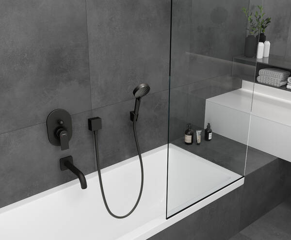 Hansgrohe FixFit Gönye Çıkış Square Satin Siyah Çek Valf - 26455670 - Hansgrohe (1)