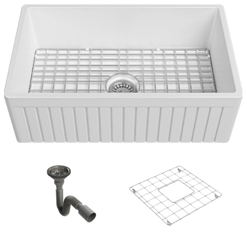 İsvea Ledro Beyaz Seramik Eviye Seti -Tek Gözlü, 84 Cm - İsvea (1)